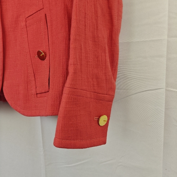 ESCADA Button Up Suit Blazer Jacket In Coral, Gold Buttons, Logo Size 38 Medium - Picture 3 of 16
